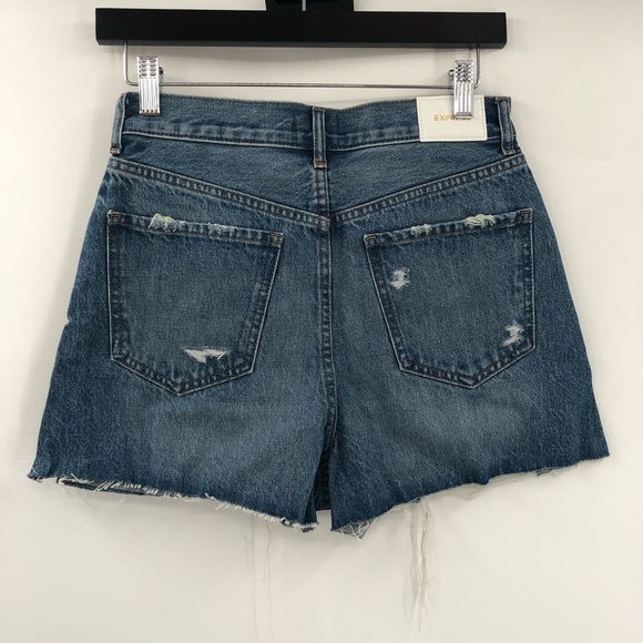EXPRESS Mom Shorts Denim Jean Shorts Super High Rise Cut Off Distressed Ripped 0 - Picture 6 of 9